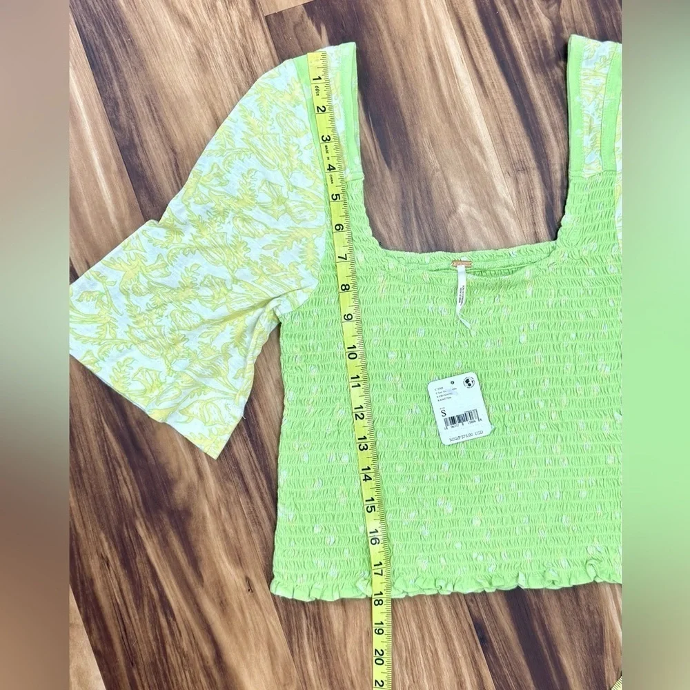 New Free People Key Lime Smocked Marigold Top